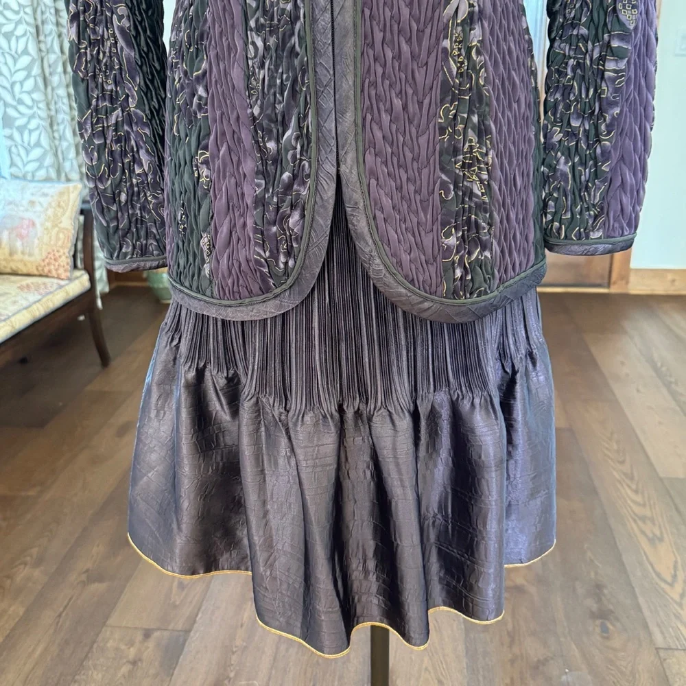 Vintage Jeanne Marc Plum Ruched Zip Up Jacket & Skirt Set size Medium